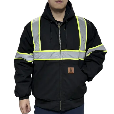 Reflective Heavy Duty Quilted Flannel Lined Waterproof Active Jacket Hooded Work Coat Cotton Casual for Men - Tops