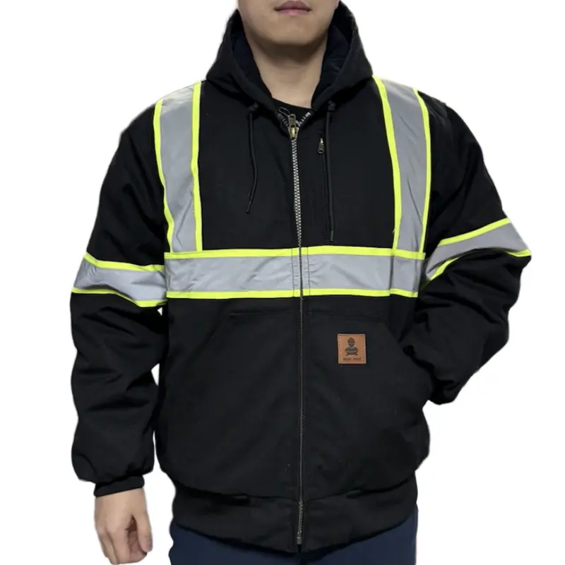 Reflective Heavy Duty Quilted Flannel Lined Waterproof Active Jacket Hooded Work Coat Cotton Casual for Men - Tops