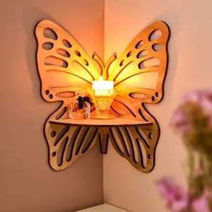 Creative Wooden Butterfly Hollow Wall Corner Shelf, Right Angle Decorative Wall Rack, Home Decoration Wall Ornament, Wall Mounted Shelf