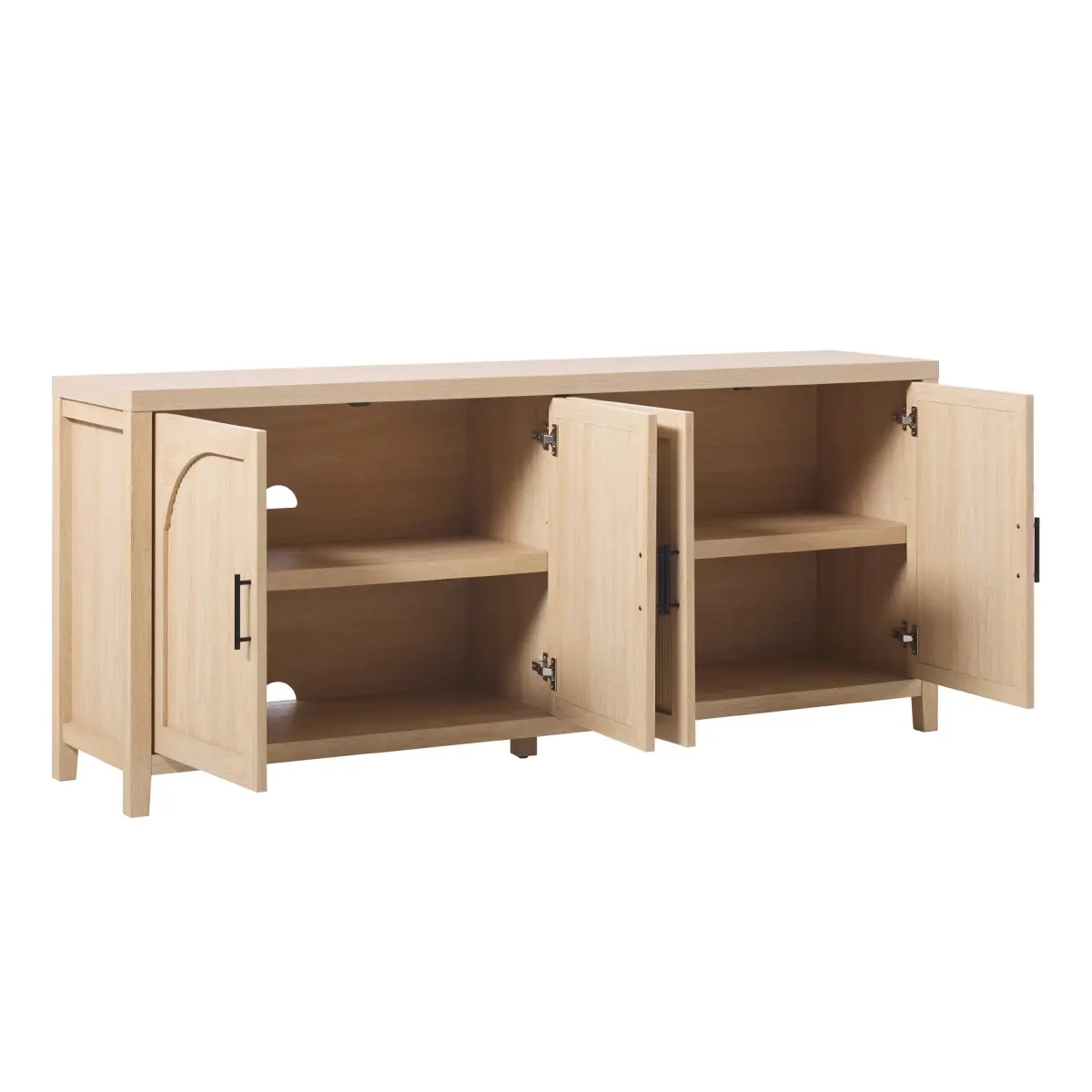 Walker Edison Sasha Modern Reeded Arch-Shaped Double Door Faux Wood Full Height Grooved Sideboard, Coastal Oak, 30x15.75x70in (Model WESAS11704CO1), Arch-Shaped Sideboards, Double Door Sideboards