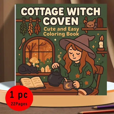 Cottage Witch Coven Cute and Easy Coloring Book for All Ages, 22 Magical Cozy Witchy Pages, 120GSM-Thick No Bleed Paper, Non-Toxic Odorless, Perfect for Stress Relief, Relaxation, Creativity and Fun