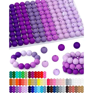 160PCS FIVEIZERO 15mm Silicone Beads for Keychain Making - Mixed Color Round Rubber Beads Bulk, DIY Craft Supplies for Bracelets Necklaces Pens(Purple)