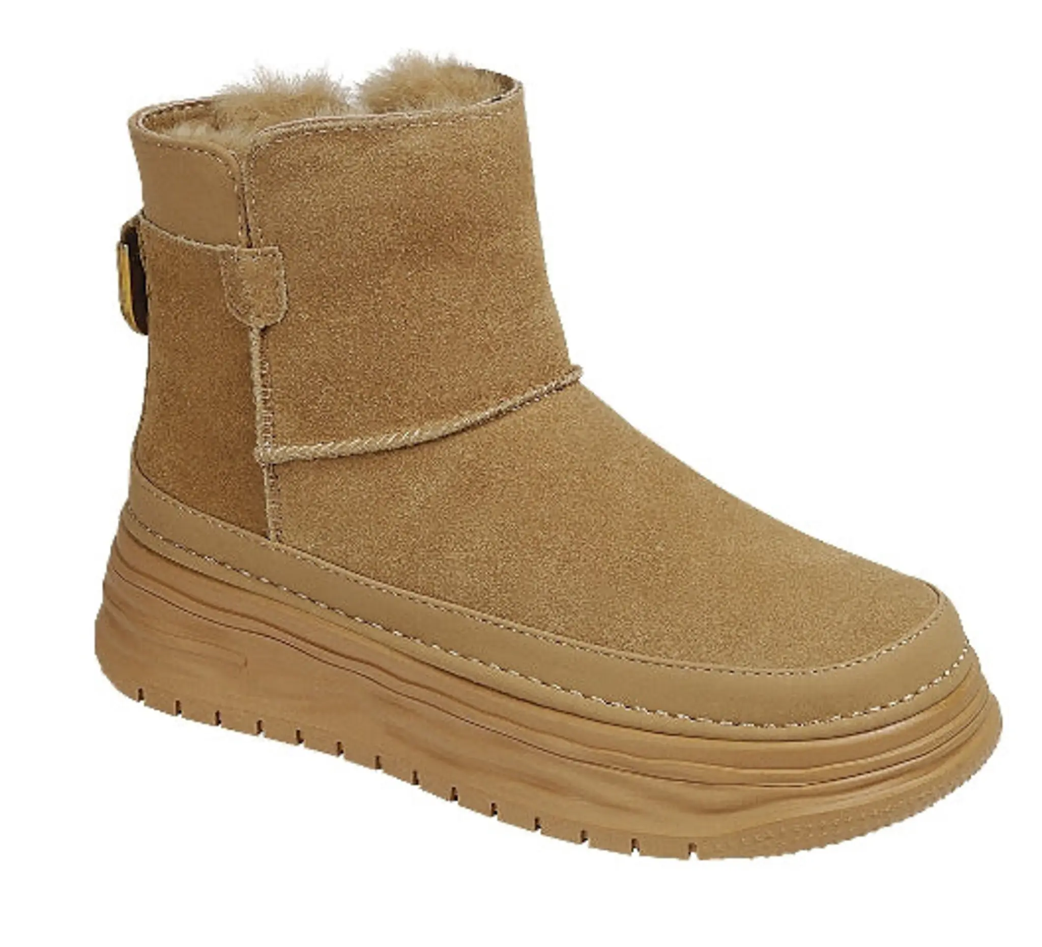 Aspen - Women's Faux Suede Fur-Lined Platform Ankle Boots, Cozy Warm Winter Booties with Chunky Lug Sole, Round Toe & Side Buckle Detail