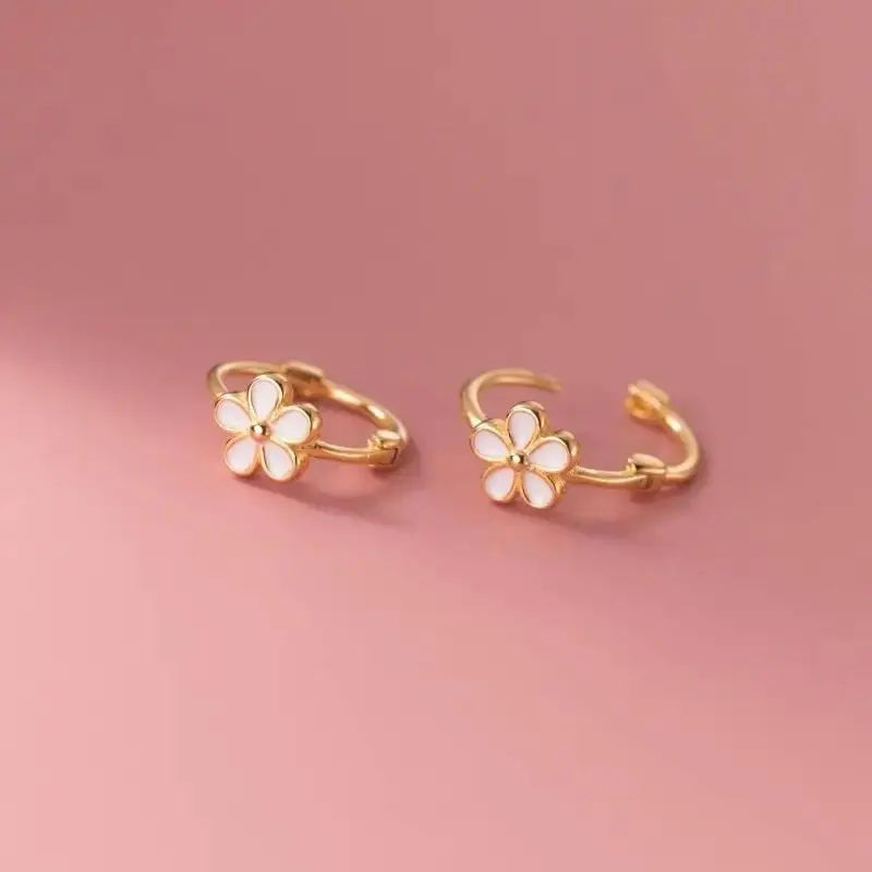 Solid 925 Sterling Silver Daisy Huggie Earrings, Cartilage Helix Multi Piercing Jewelry for Women & Teens