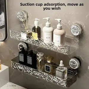 1pc Modern Wall-Mounted Bathroom Storage Shelf, Suction Cup No-Drill Organizer Rack, Bathroom Vanity Countertop Accessory Holder, Hanging Shelf for Toiletries and Essentials, Bathroom Organizing Accessories