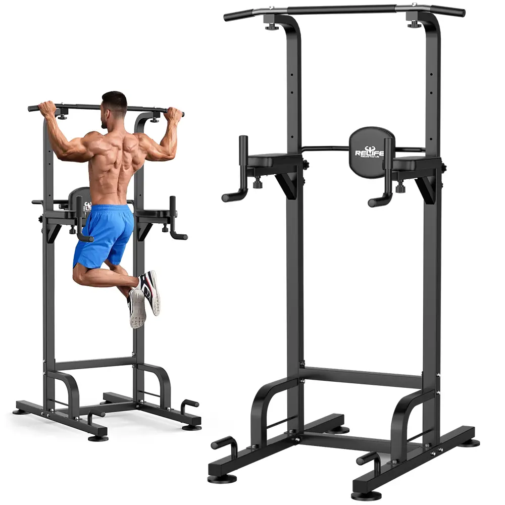 Relife Sports H-Shaped Power Tower Dip Station - Home Workout Equipment, Workout Machine, Muscle Training Equipment, Adjustable Height, Easy Install, Non-Slip Suction Cups, 450lbs Capacity Full-Body Pullup Gear for Strength Training