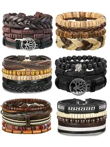 24 Pcs Woven Leather Braided Bracelet for Men Women, Stylish Leather Wrist Cuff Stackable Bangles Set, Unique Fashion Accessories for Every Occasion