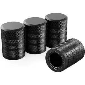 Tire Valve Stem Caps, Black, 4 pcs/Pack, Anodized Aluminum Tire Valve Cap Set, Corrosion Resistant, Universal Stem Covers for Cars Trucks Motorcycles SUVs and Bikes