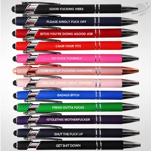 12-Pack NSFW Quote Stylus Ballpoint Pens Metal Black Ink Retractable Refillable Capacitive Tip for Phone Tablet Office Humor Gift Set