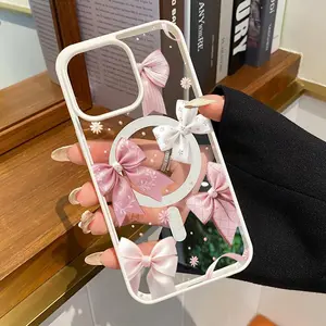Magnetic Phone Case for iPhone 17 Air iPhone 16 Plus 16 Pro Max 15 14 13 12 11 Bow Delight Dream Pattern TPU Shockproof Anti-Scratch Stylish Smartphone Cover.HME108
