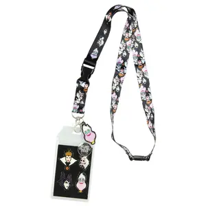Disney Villains Line Up Collage Lanyard with ID Holder and Rubber Ursula Charm
