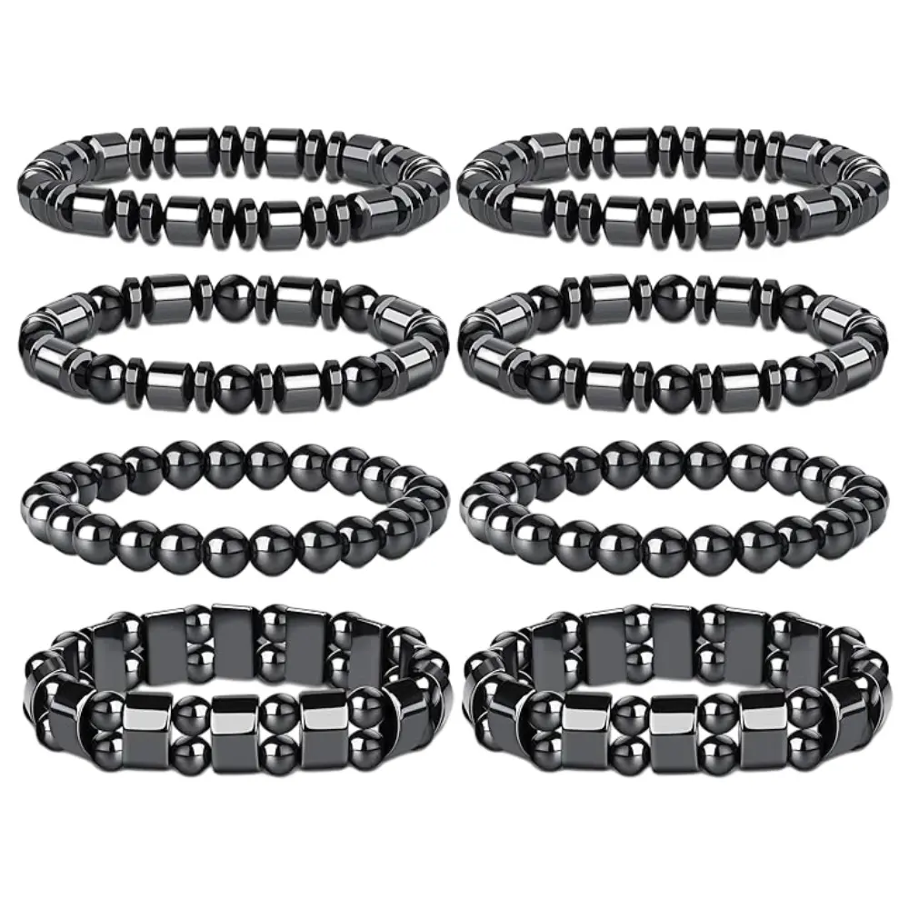Set of 8 Men'S Natural Hematite Bracelets - Crafted Vintage Bohemian Style Jewelry, Made with Natural Beads, Casual Sports Design, Ideal Gift for Christmas, Valentine'S Day, Father'S Day, Everyday Wear Bracelet | Natural Stone Jewelry tiktokshopspringglow