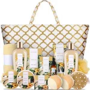 Bath and Body Care Gift Baskets for Women, 15 Pcs Vanilla Spa Gifts, Bubble Bath, Bath Salt, Bath Bombs Tote Bag Birthday Gifts for Her Mom Wife Girlfriend Mother's Day Gift For Mom Pamper Your Mother