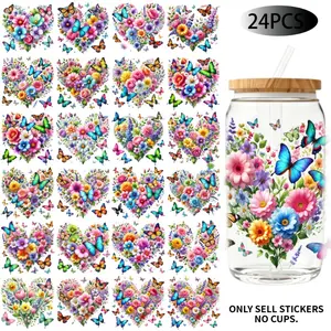 UV DTF Transfer Stickers - 24 Pieces/Set Themed UV DTF 16Oz DIY Transfer Stickers Suitable For  16OZ Water Bottles, Glass Bottles, Laptops, Home Decor DIY, High-Viscosity Transfer Paper Sticker Packs