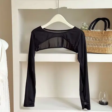 Ultra-Thin Long Sleeve Crop Top, Fashion Quick-Dry Breathable Solid Color Single Piece, Sunscreen T-Shirt, Short Shirt, Summer UV Protective Sleeves, Dry Fit Active