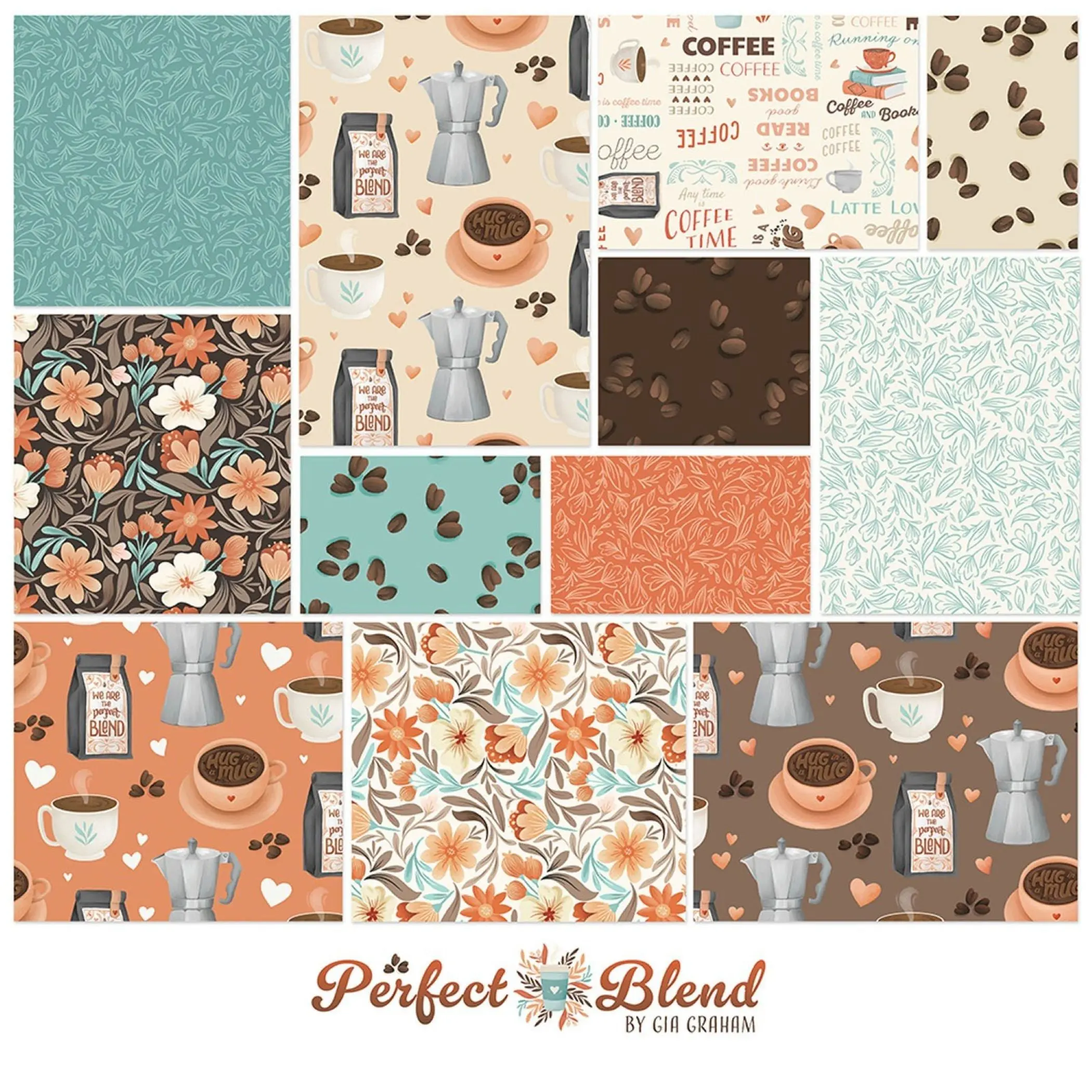 Perfect Blend Charm Pack by Clothworks | Coffee Theme 10” Fabric Squares