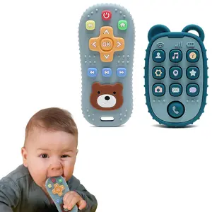 2-Pack Silicone Teethers Remote Control & Phone Teething Toys with Popper Buttons BPA-Free CPC Certified Baby Essentials for Infants & Toddlers