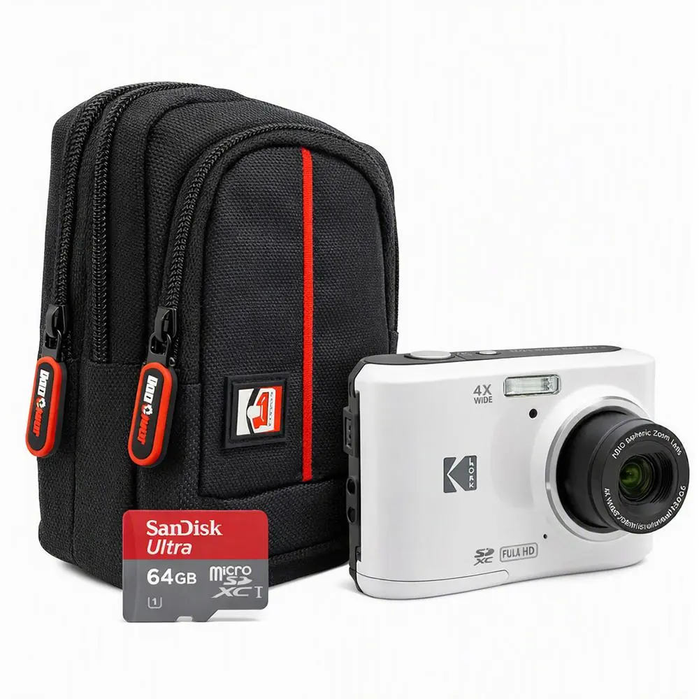 Kodak PIXPRO FZ45 16MP Digital Camera (White) - 64GB Premium Photography Bundle with Batteries, Recording Capability, and Storage Card for Point & Shoot Digital Cameras