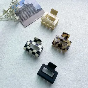 2 Inch Checkered Tortoise Hair Clips 4-piece Set Square Acetate Claw Barrettes Beauty & Personal Care hair  styling  tools