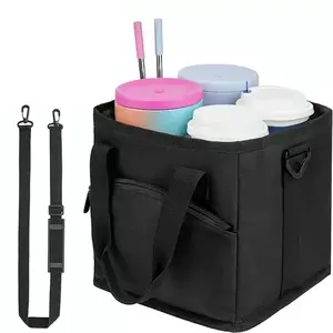 4‑Compartment Waterproof Oxford Drink Carrier Tote, Portable Style with Removable Divider & Adjustable Shoulder Strap, Anti‑Spill Cup Organizer to Prevent Messy Spills, Ideal for Family Road Trips, Picnics & Outdoor Gatherings for Parents and Kids