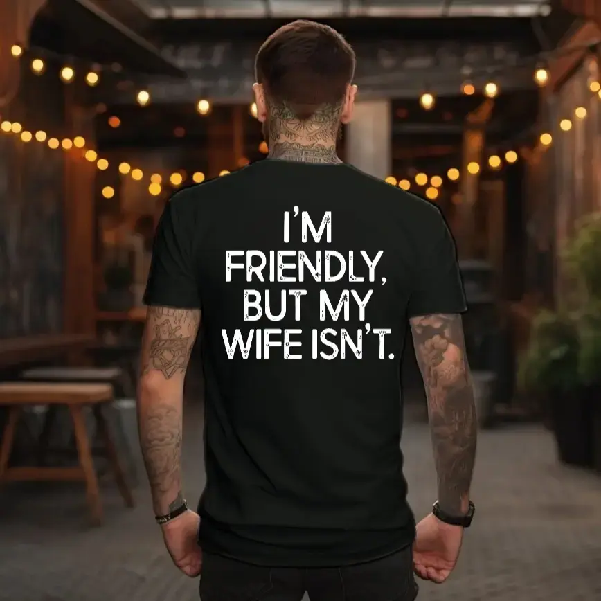 I'm Friendly But My Wife Isn't Funny WarningAcid Wash Oversized Shirt, Mineral Wash RetroVintage T Shirt, 90s StyleTop, Distressed Unisex 100% Cotton GrungeTee confidence tee outdoor mother