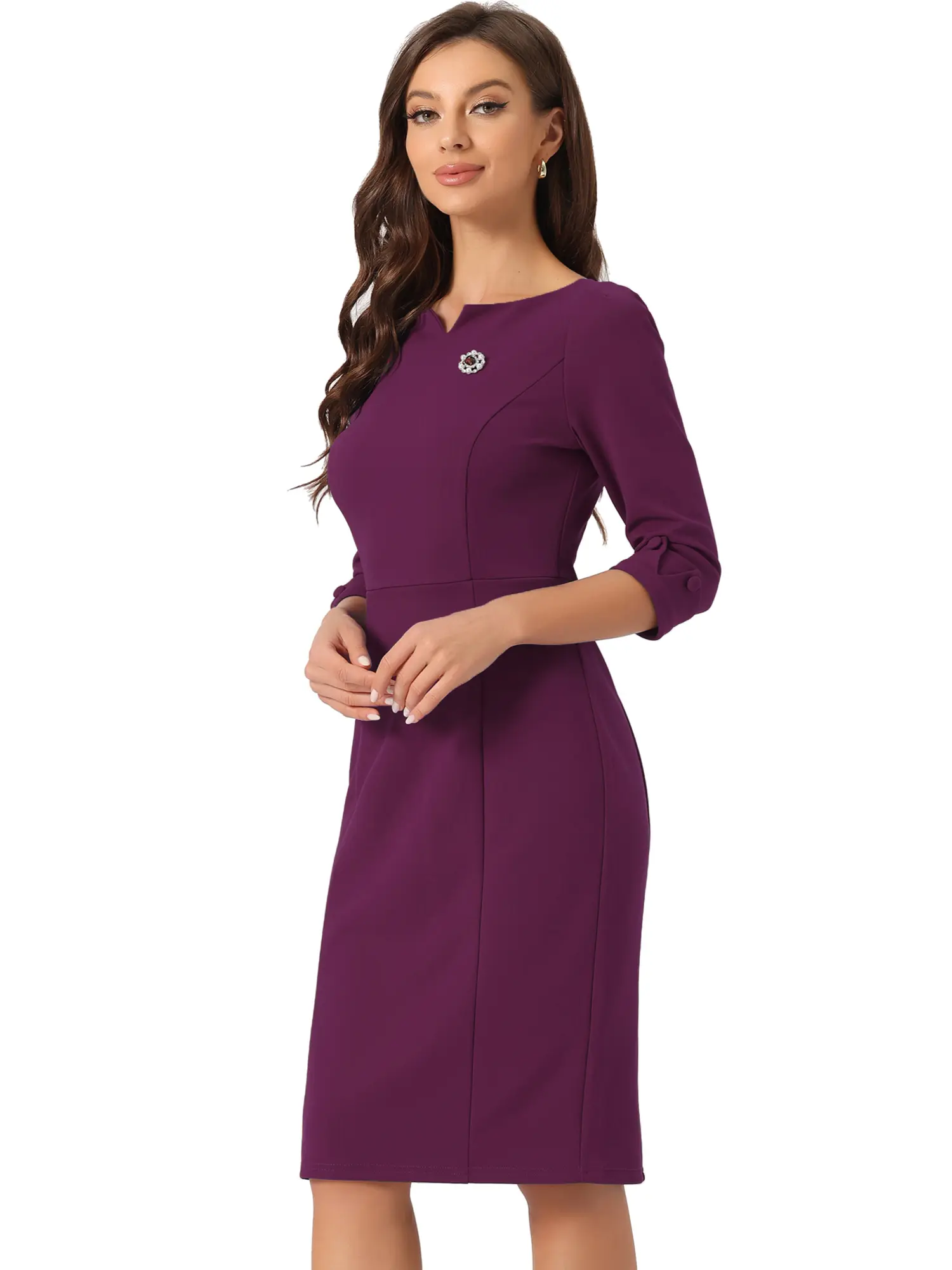 INSPIRE CHIC Vintage 3/4 Sleeve Wear to Work Business Sheath Dress