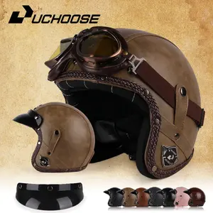 Retro Style Motorcycle Riding Safety Helmet with Open Ventilation, Integrated Motorcycle Helmet Visor, and Protective Gear