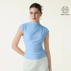 OGL SkinKiss Mockneck Ruched Cropped Brami with Built-in Bra for Comfort and Style summervibes