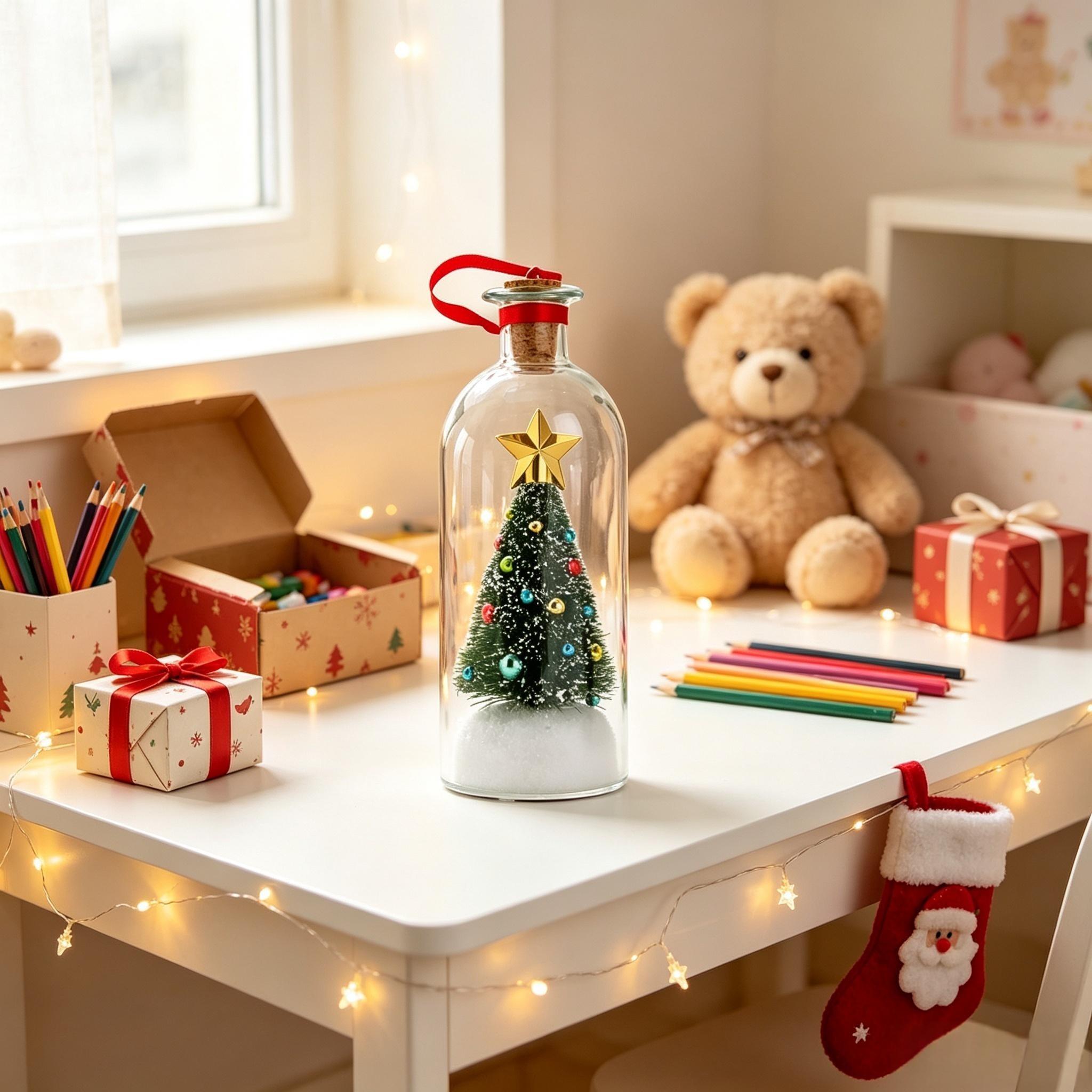 Christmas Mini Christmas Tree in Glass Bottle Recordable Voice Message Ornament Desktop Tabletop Decor Unique Christmas Gift   Voice Recording Keepsake Present and Christmas decorations.