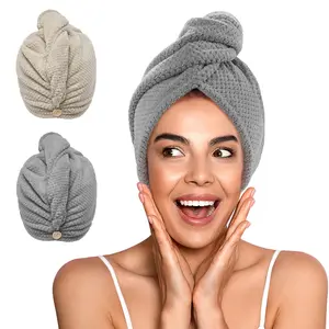 2 Pack Microfiber Hair Towel Wrap for Women, Super Absorbent Quick Dry Hair Turban for All Hair Style Anti Frizz, Large Hair Drying Towel with Button