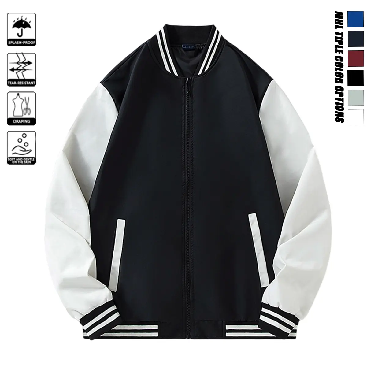 Men's Unisex Color Block Baseball Jacket - Trending Outfits, Lightweight, Casual, Versatile, Fashionable, Windproof, Waterproof, Wear-Resistant, Comfortable, High-Quality Fabric, Outdoor Street Style, Polyester, Pull-On, Slim-Fit