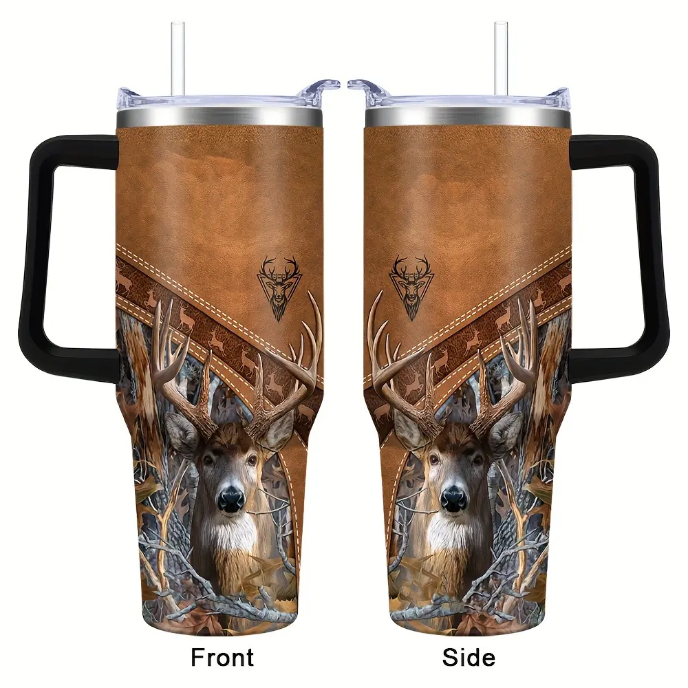 1 Piece 40 oz Country Deer Forest 304 Stainless Steel Vacuum Flask Travel Mug with Lid and Handle, Suitable for Hunting, Car Use, Ideal Gift for Men - Perfect for Christmas/Birthday, Flasks, Stainless Vacuum Flasks