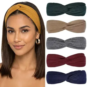 Headbands   Twist Knotted  Head Bands Boho Stretchy  Bands Non Slip  Girls Criss Cross Turban Plain Headwrap Yoga Workout Vintage  Accessories, Solid Color for Hair women summerwins,summerwins