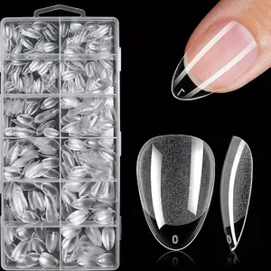 600Pcs Short Almond Nail Tips, Full Cover Soft Gel x Nail Tips Clear Acrylic Nail Tips Half Matte Almond Fake Nails Pre-shape False Gel Nail Tips for Nail Extension Art Home DIY Nail Salon Stylish Acrylic Nails