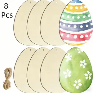 8 Pieces Of Wooden Easter Egg Decorations Unfinished DIY Crafts, Willow Genus Harvested in China, Party Decoration & Gift Tags, 5.91x8.17 Inches  0.06 inches thick