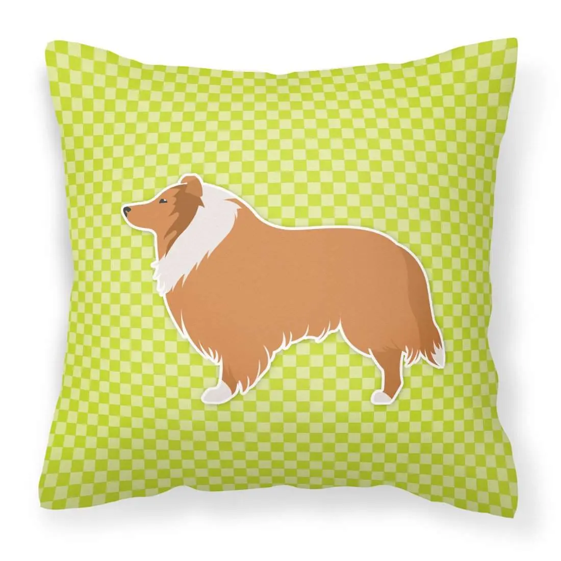 Collie Checkerboard Green Fabric Decorative Pillow - Waterproof, Durable, All Seasons Indoor Cushion, Model BB3816PW1818, Print