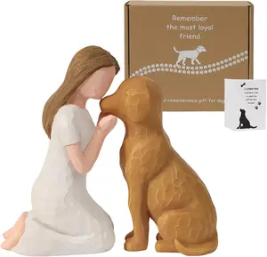 Pet Memorial Figurine for Dog Lovers, Hand-Painted Brown Dog Statue, Girl and Pet Keepsake, Friendship Remembrance Gift, Sympathy Memorial for Loss of Beloved Pet-Brown