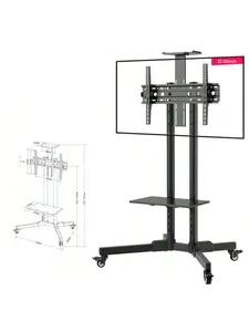 Mobile TV Stand On Wheels For 32-65 Inch TVs, -15°~+15 Tilt Rolling TV Cart Height - Adjustable Holds Up To 110 Lbs, TV Stand With Shelf/Tray For Home Office