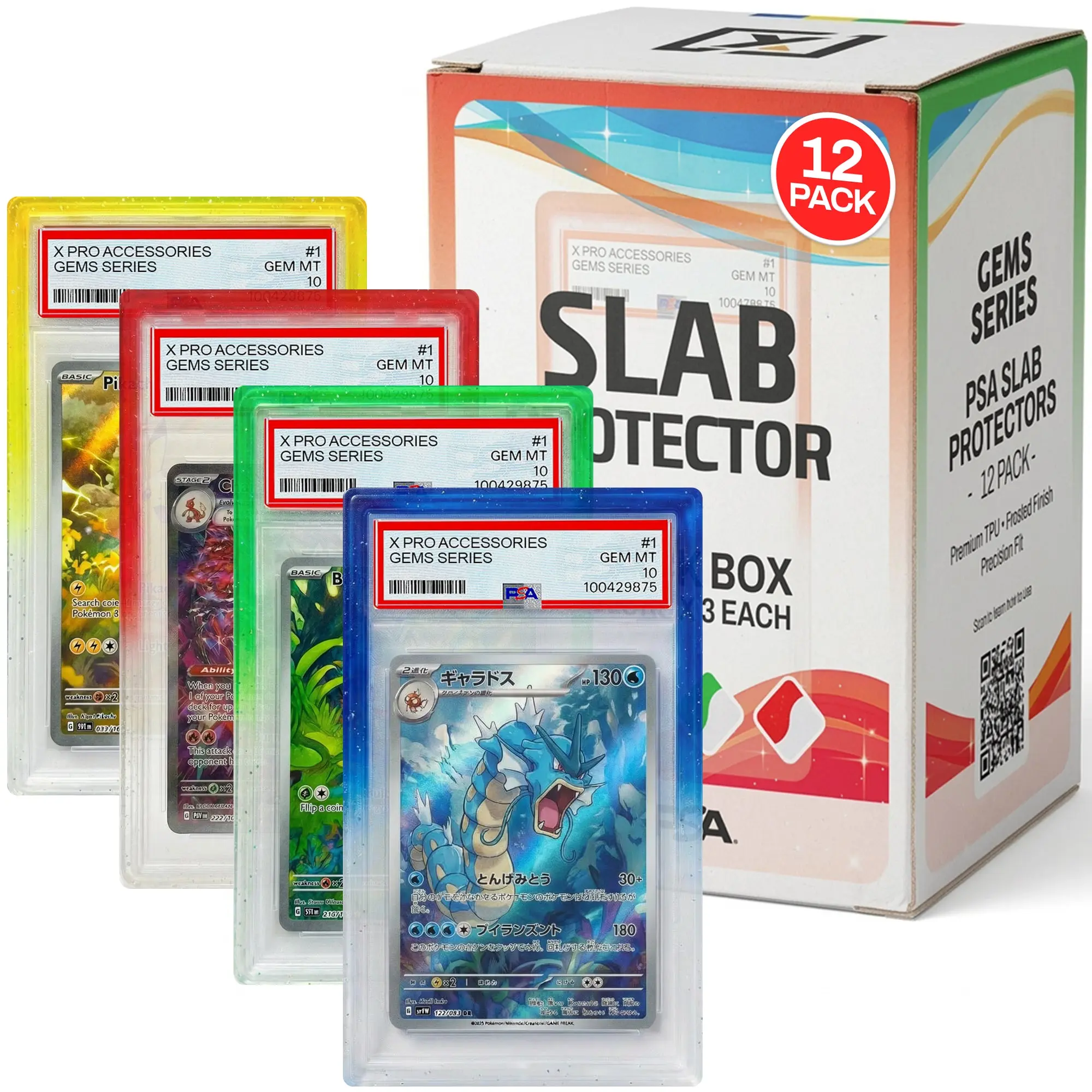 X PRO PSA Slab Protector - 12 Pack PSA Slab Guards - 4 Gem Gradient Colors Included - Durable TPU Bumper Guards - Stackable & Secure Graded Card Guard