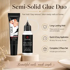 CurvLife Nailora Semi-Solid Nail Glue & Remover Kit – 10g Strong-Hold Press-On Nail Glue with 20ml Nail Glue Remover, Quick-Dry, No UV Lamp Needed, Easy Application, Gentle Removal, Beginner-Friendly Set for Press-On Nails