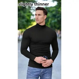 Men's Slim Fit Basic Turtleneck Lightweight T Shirts Casual Knitted Pullover Sweaters Classic Fabric Fashion Menswear Stylish Knitwear Tops.(The neckline is a bit too large).