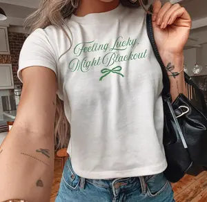 St. Patrick's Day Baby Tee Feeling Lucky, Might Blackout Y2k Baby Tee Women's Style Shirt