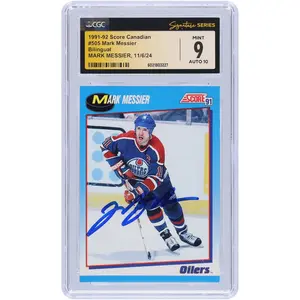 Mark Messier Edmonton Oilers Autographed 1991-92 Score Canadian Bilingual #505 CGC Fanatics Witnessed Authenticated 9/10 Card - Fanatics Authentic Certified
