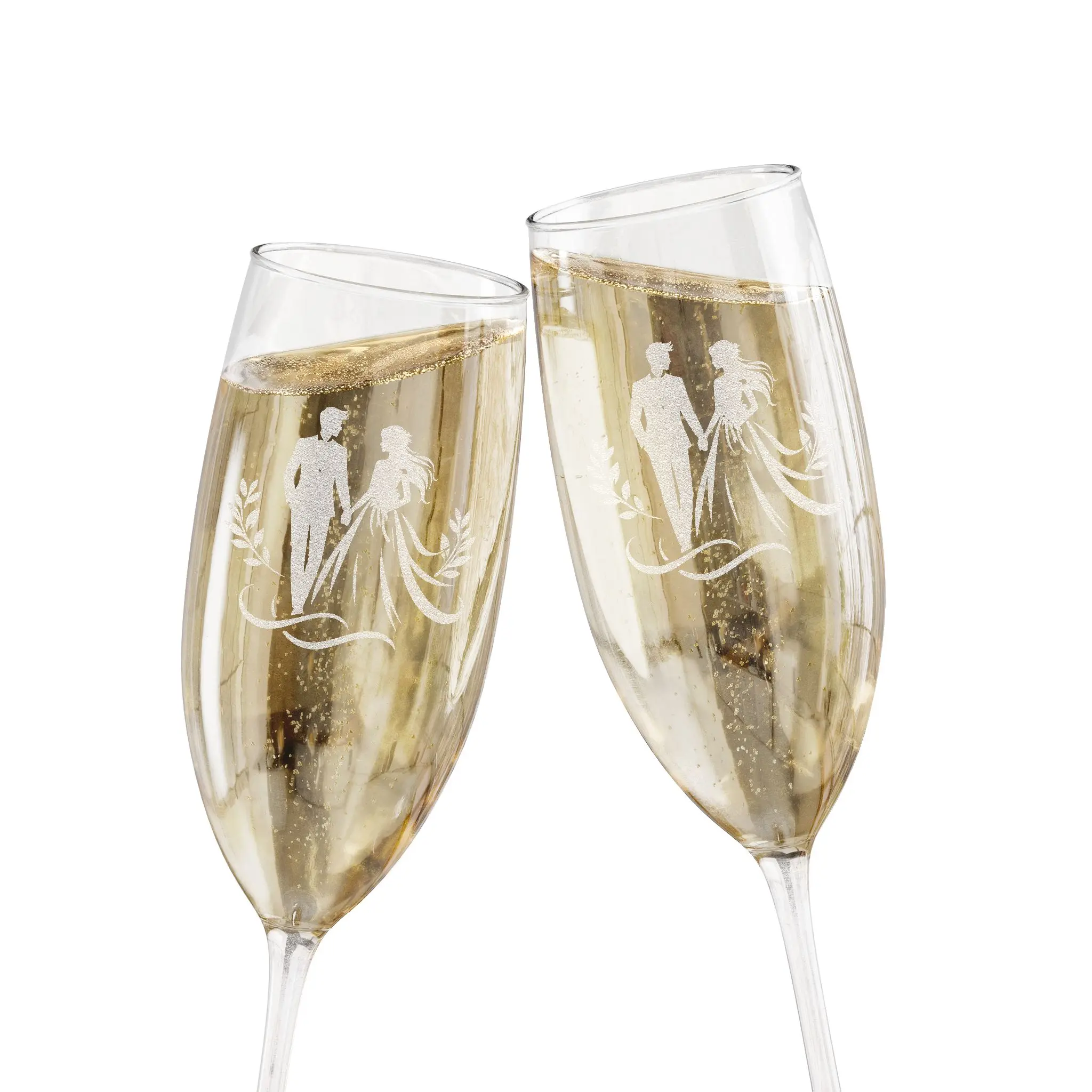 8oz Bride and Groom Silhouette Custom Engraved Champagne Flute - Engraved Conical Glassware, Wedding Drinkware (Kitchenware Category), Engraved Glasses, Conical Glasses