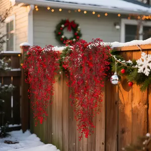 4 packs-red Poinsettia Christmas vine artificial vine-realistic plastic Christmas decorations, no electricity required, easy to hang, Artificial Hanging, for home, holiday, and winter decorations