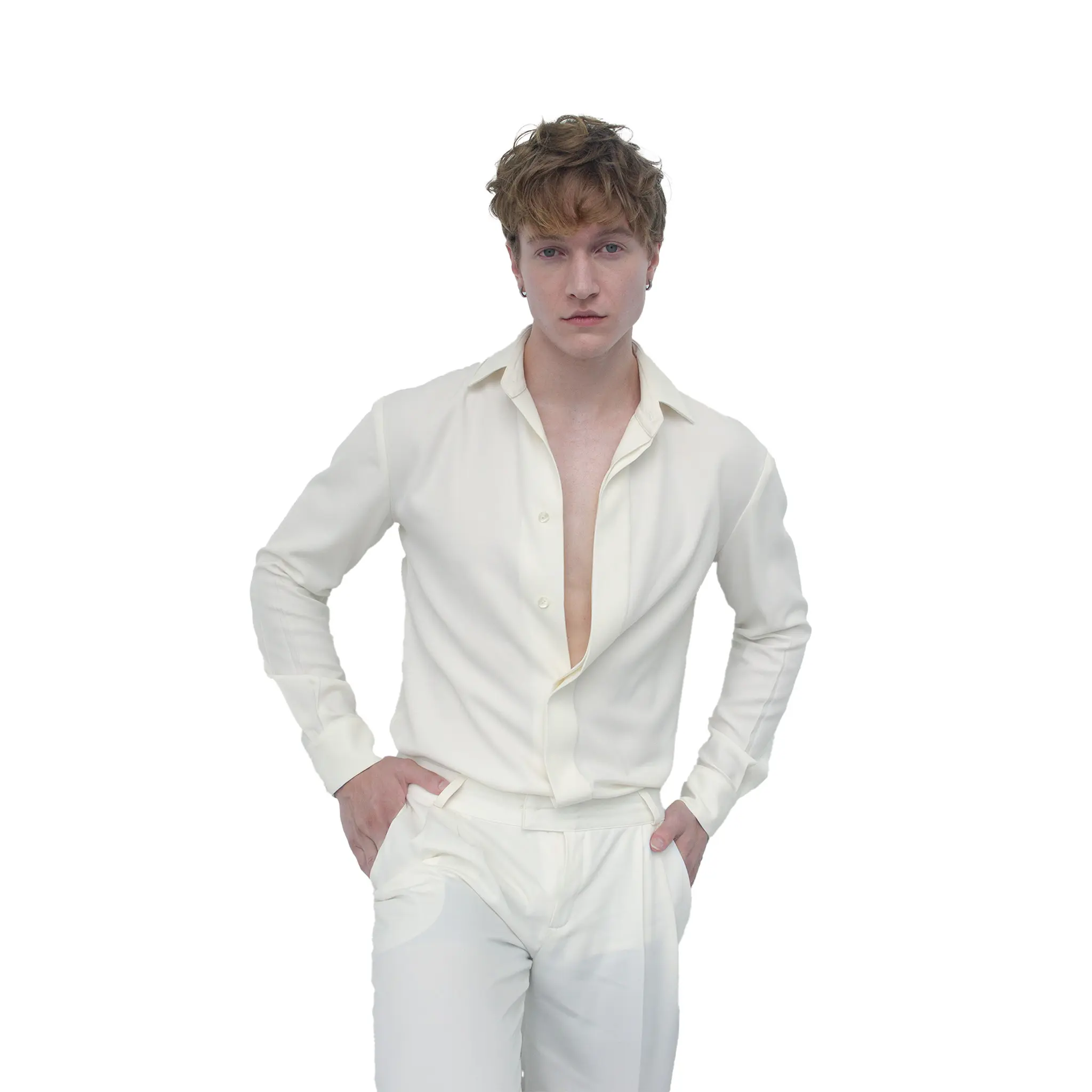 Premium Cashmere Wool Shirt, Cream, Casual Fitting, Regular Fit, Wide bottom-hide, Ideal for Spring and Summer Season