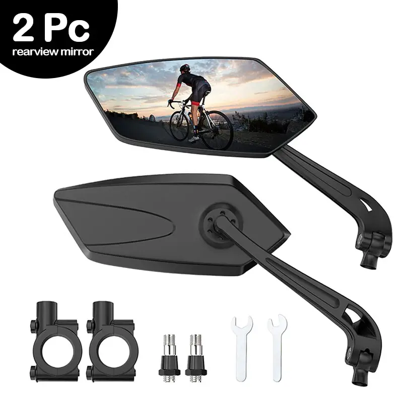 【 2-pack 】 Bicycle rearview mirror, rotatable and adjustable wide-angle safety glass flat mirror, high definition, electric bicycle side flat mirror suitable for handle diameter 22.2-25mm
