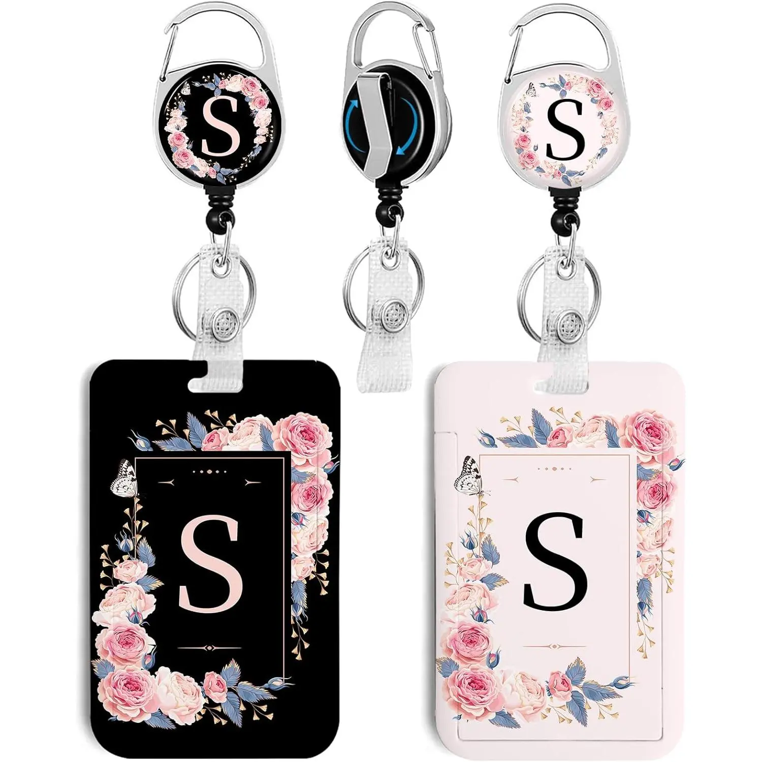 2 Pack A-Z Letter ID Badge Holder with Clip Badge Reels Retractable Heavy Duty,,ID Holder for School Nurse Office S