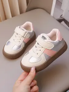Silver Color Patchwork Casual Trainer Shoes, Velcro Straps with Laces, Soft Sole Anti-Slip Comfortable Breathable Simple Versatile