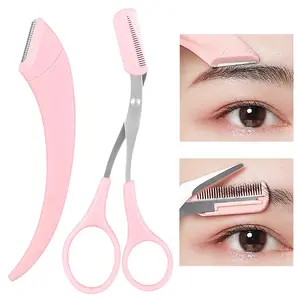 2PCS Stainless Steel Eyebrow Scissors with Integrated Comb - Professional Precision Grooming Tool for Eyebrow Trimming, Shaping & Hair Removal